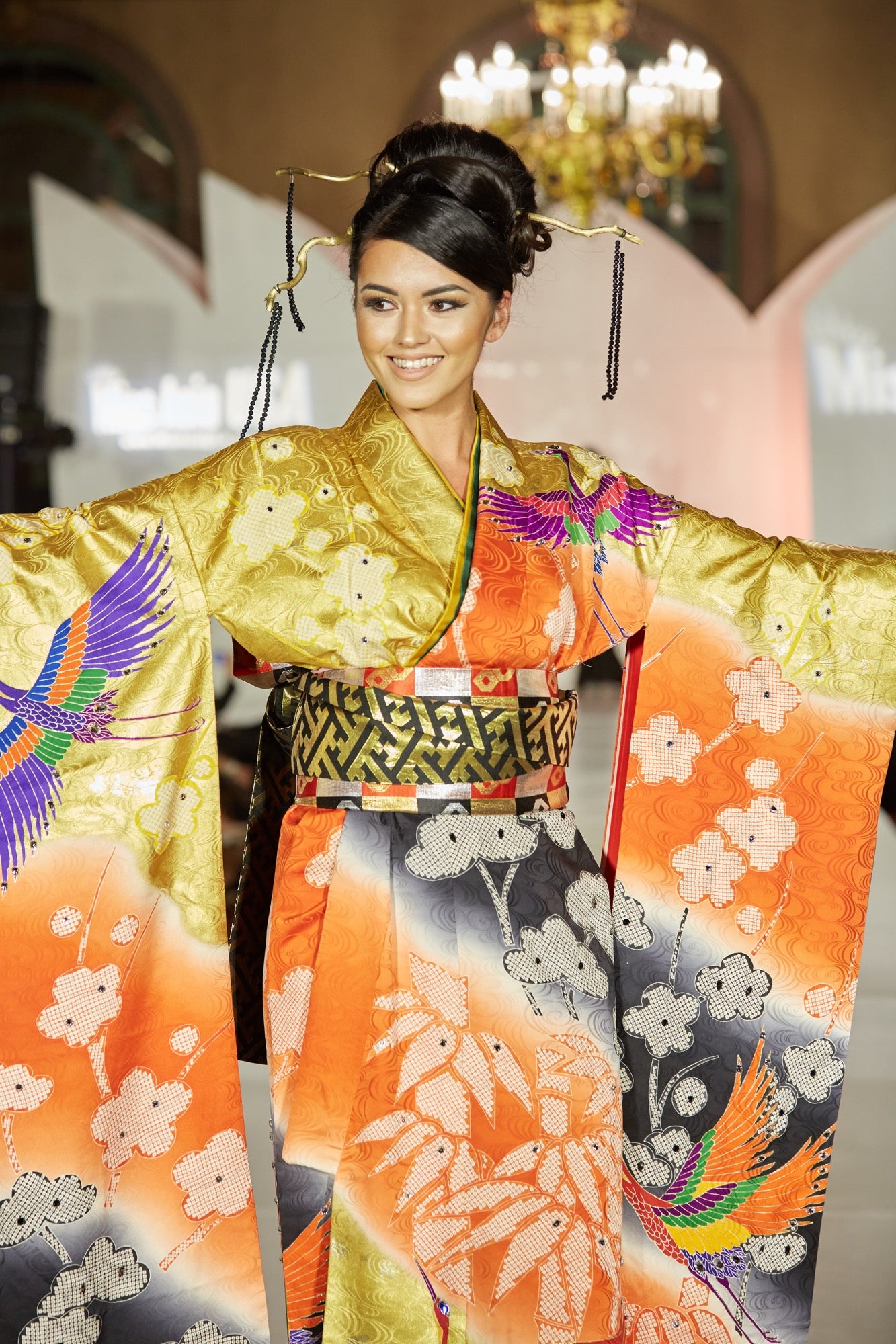 Gold Plum Silk Kimono Gown